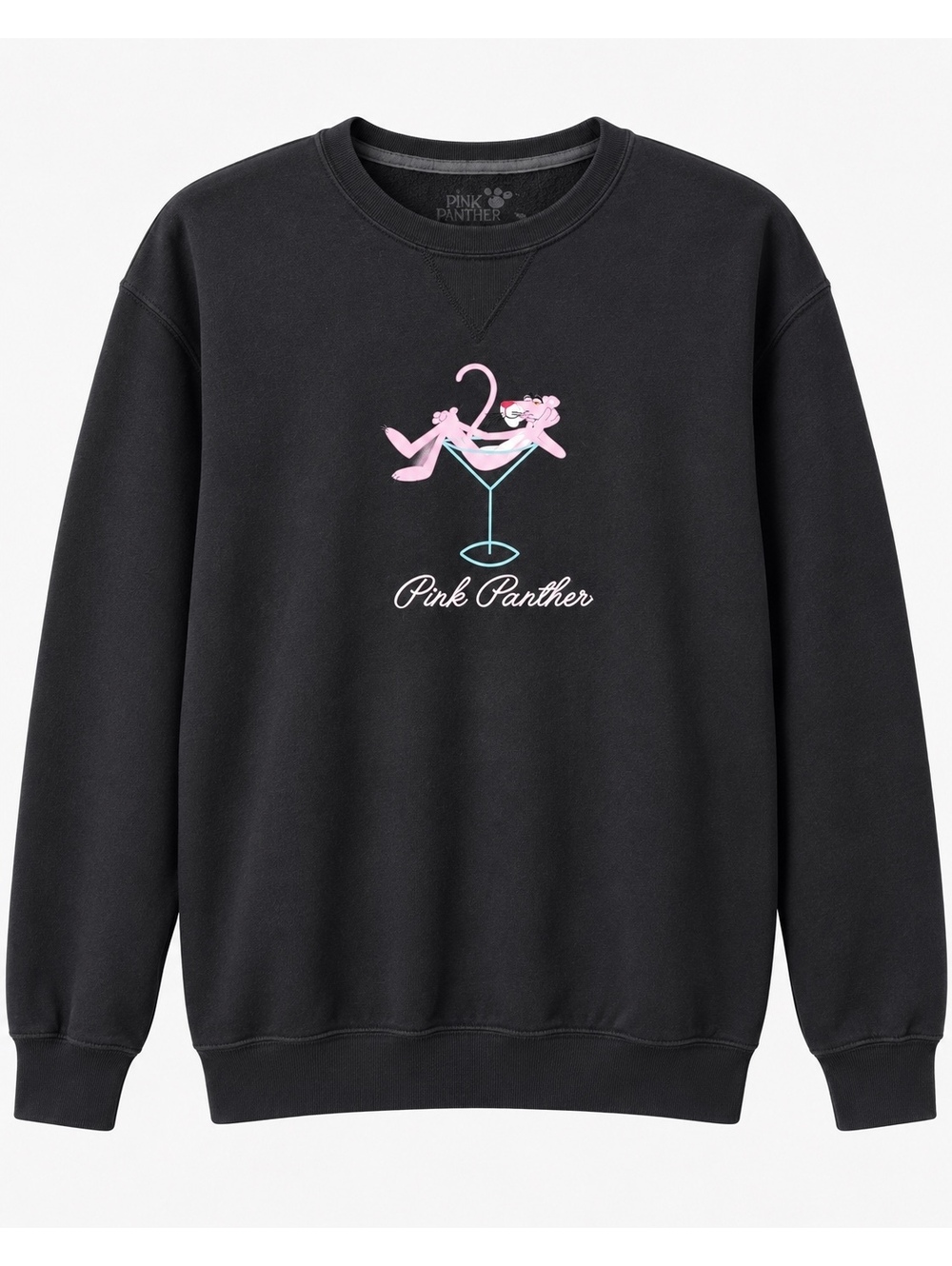 Pink Panther Black Crewneck Sweatshirt Martini Glass Graphic Retro